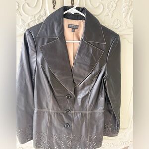 Classiques Entier Black Leather Tailored Button Jacket